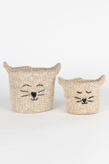Large Cat Face Jute Basket (5&quot; D x 5.75&quot; H)