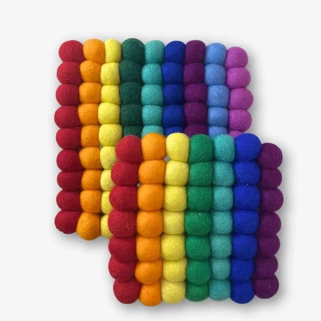 Rainbow Felt Ball Trivet (6" Sq)