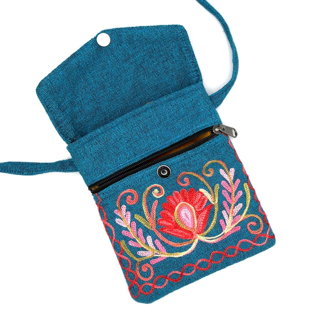 Embroidered Floral 3-Pocket Shoulder Bag - Assorted