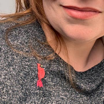 Gourd/Fabric/Crystal Cardinal Pin, Small (3&quot; L)