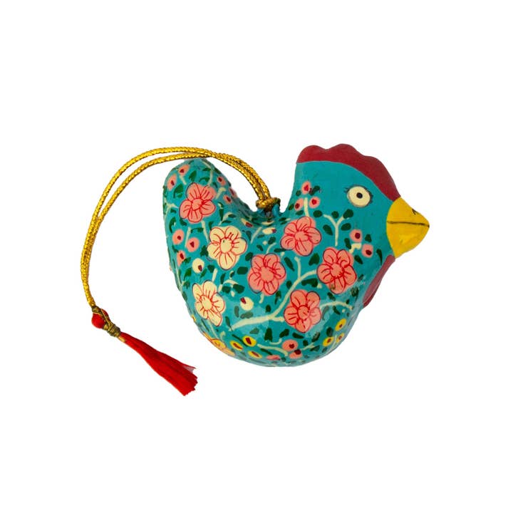 Teal Paper-Mache Chicken Ornament