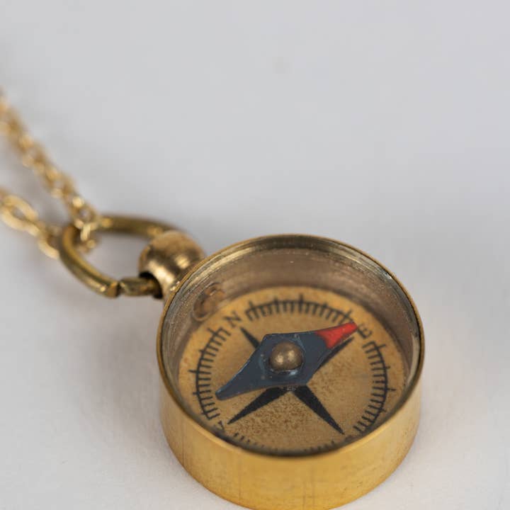 Mini Compass Pendant Necklace (0.6&quot; D x 32&quot; L)