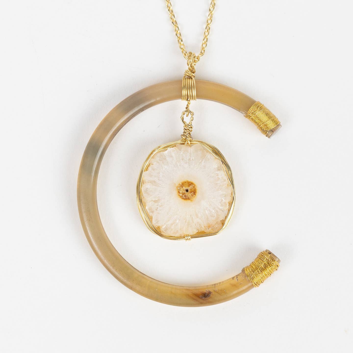 Horn &amp; Geode Pendant Necklace (24&quot; L)