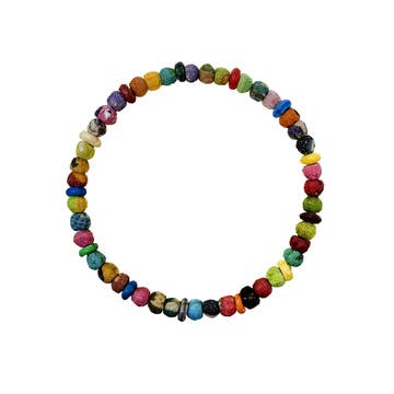 Color Bone &amp; Kantha Bead Bracelet (7.5&quot; L)