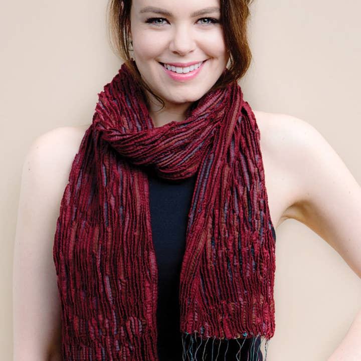 Burgundy Revati Silk & Wool Scarf