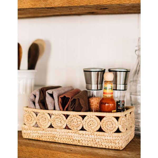 Palm Leaf Medallion Bread Basket (11&quot; x 6&quot;)