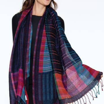 Blue Multi Kalya Cotton &amp; Wool Scarf