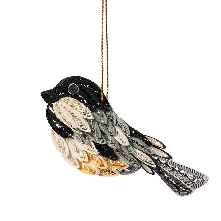 Quilled Paper Chickadee Ornament (3.5" L)