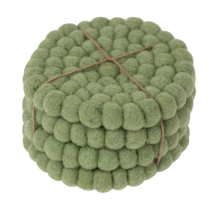 Sage Felt Balls Coasters - Set of 4
