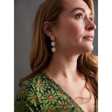 White Daisy Drop Earrings