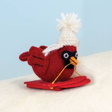 Sledding Cardinal Felt Ornament
