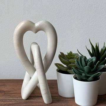 Kisii Stone Eternal Knot Heart Sculpture (6&quot; H)