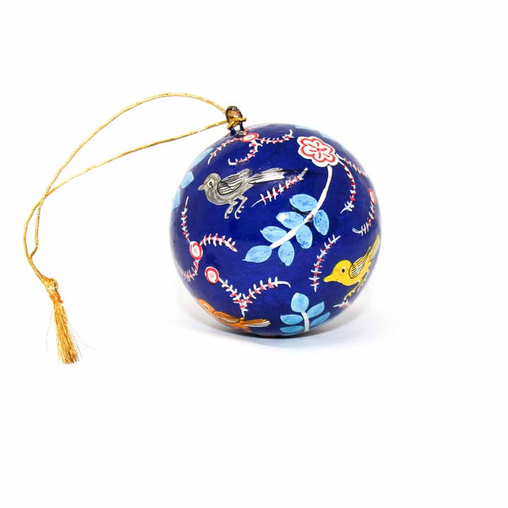 Blue Birds &amp; Flowers Ball Ornament