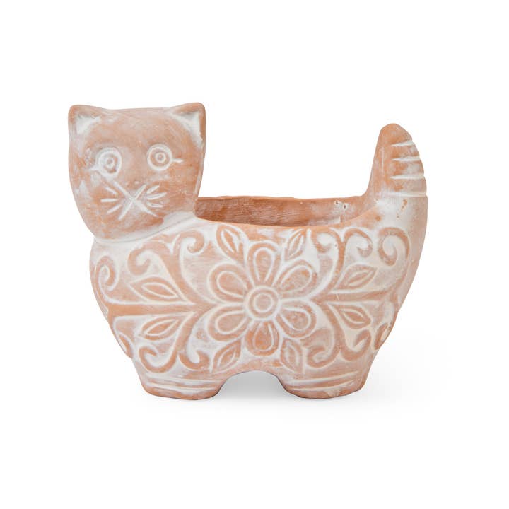 Terracotta Cat Planter, Small (5" D x 4.5" H)