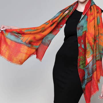 Red Multi Sakshi Fine Wool Shawl