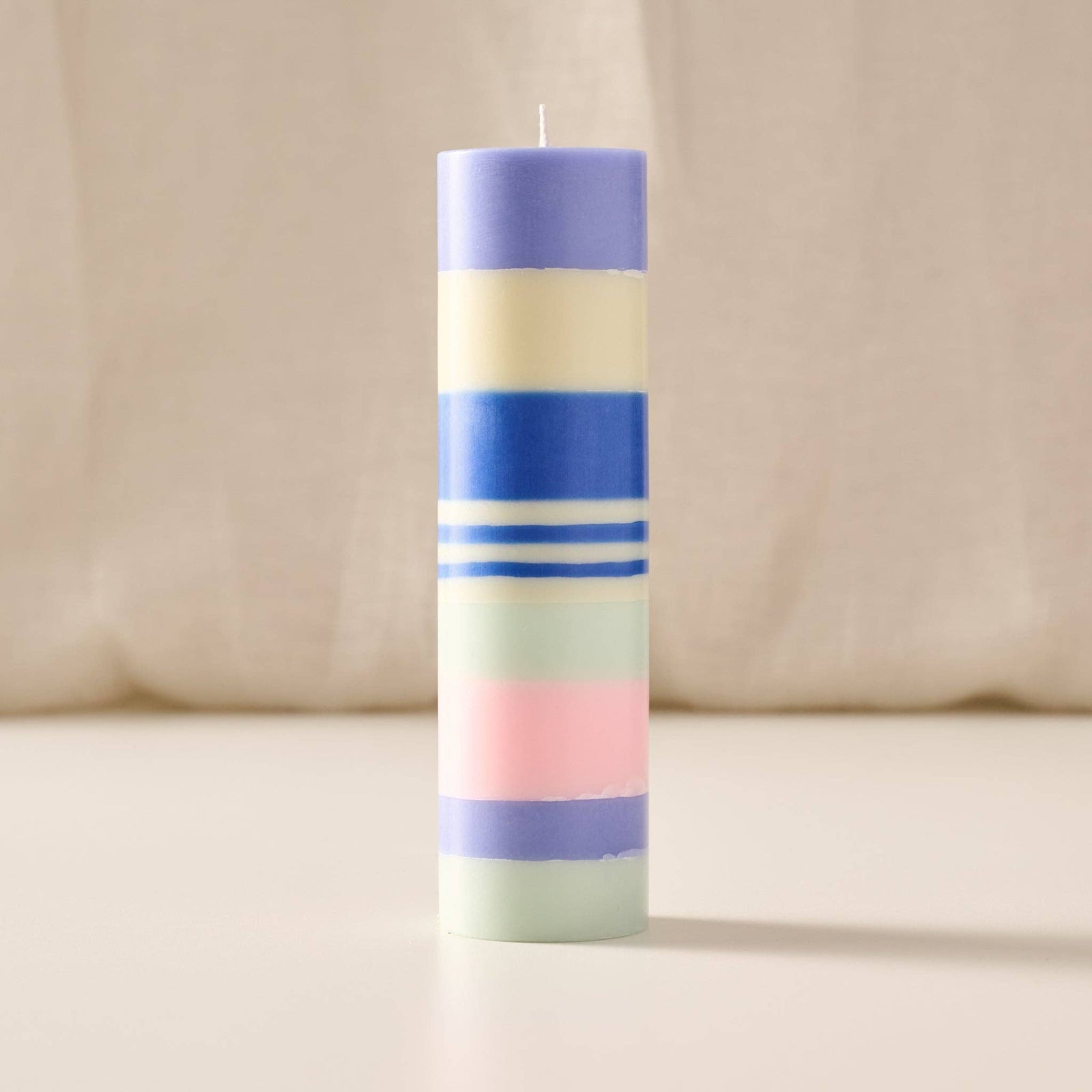 Blue Striped Medium Palm Wax Pillar Candle