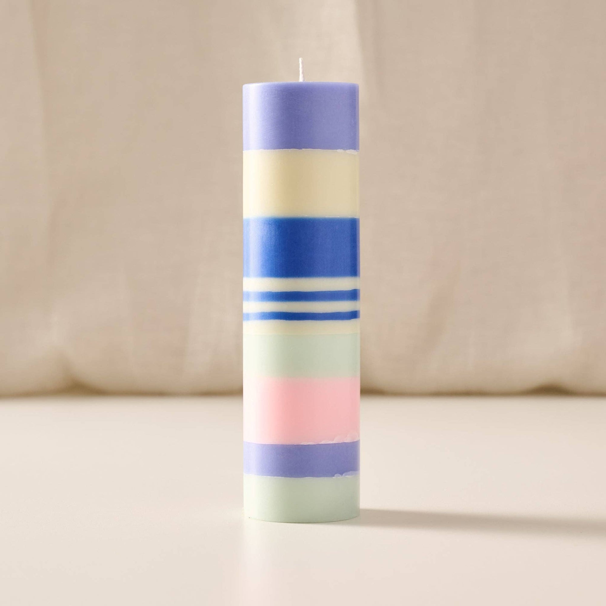 Blue Striped Medium Palm Wax Pillar Candle