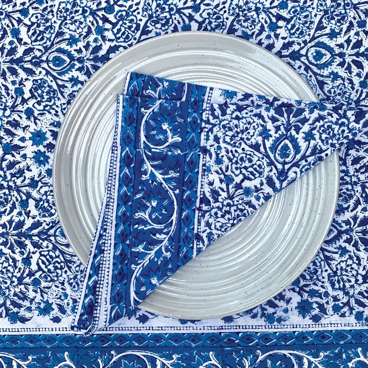 Blue Vine Blockprint Napkin