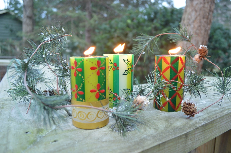 Christmas Handpainted Taper Candle - Set of 2