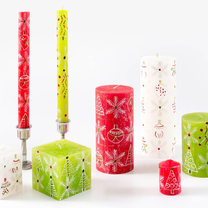 Whimsy Christmas Handpainted Taper Candle - Set of 2