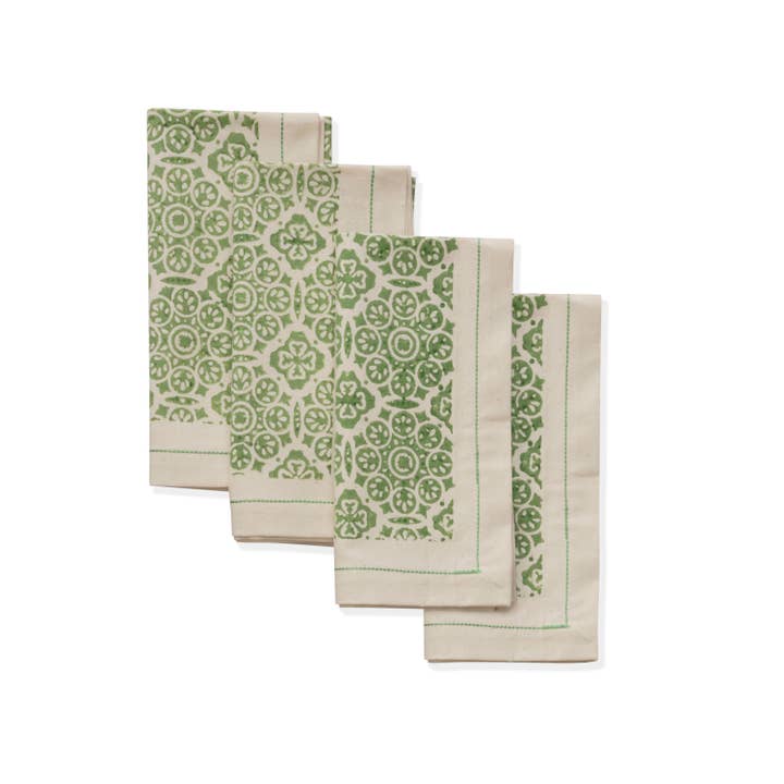 Mosaic Sage Block Print Cotton Napkin - Set of 4