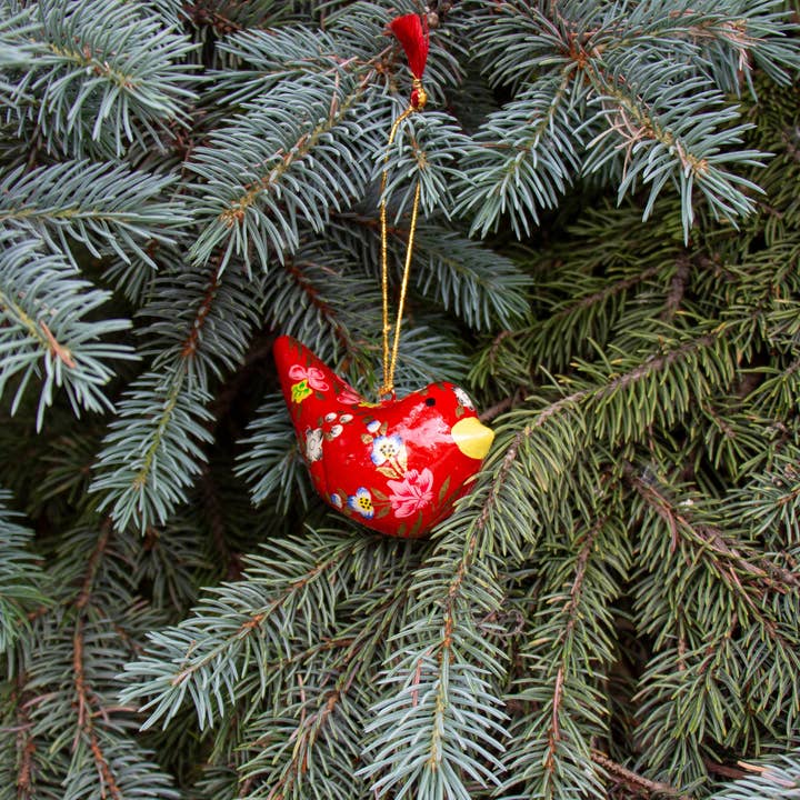 Red Paper-Mache Dove Ornament