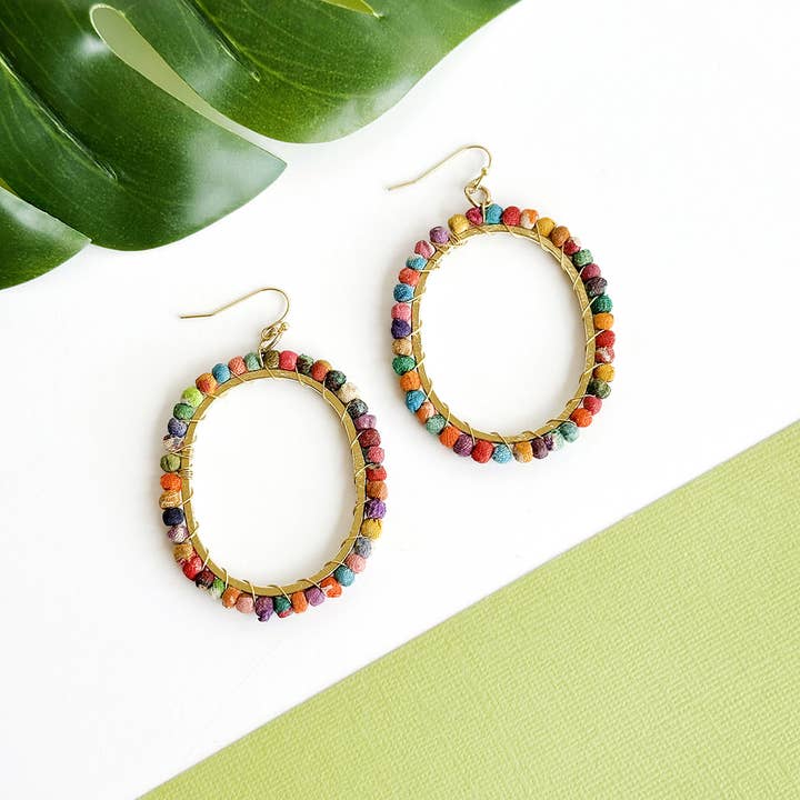 Kantha/Gold Milieu Hoop Earrings