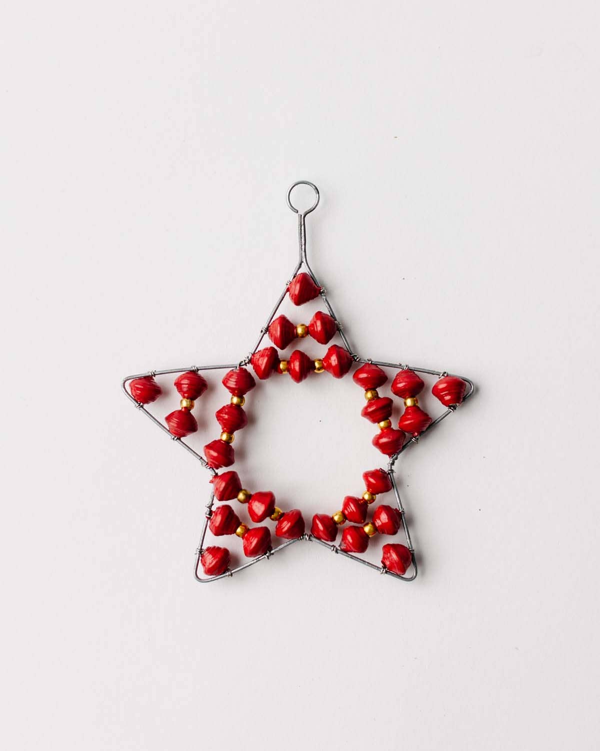 Paper Bead &amp; Wire Star Ornament - Red
