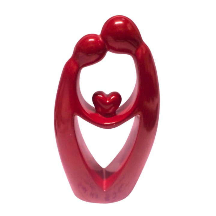 Red Kisii Stone Couple Heart Sculpture