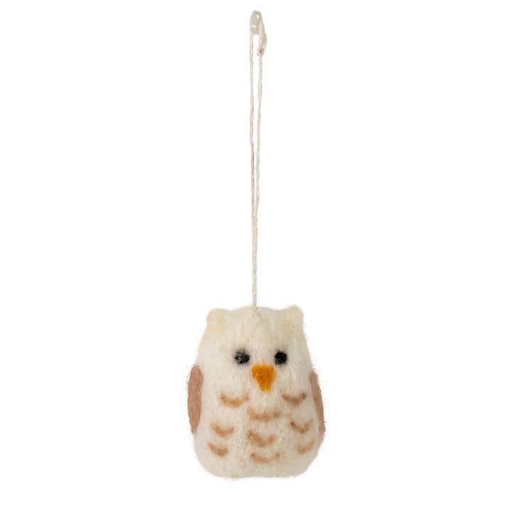 White Felt Owl Ornament (2" H x 1.5" D)