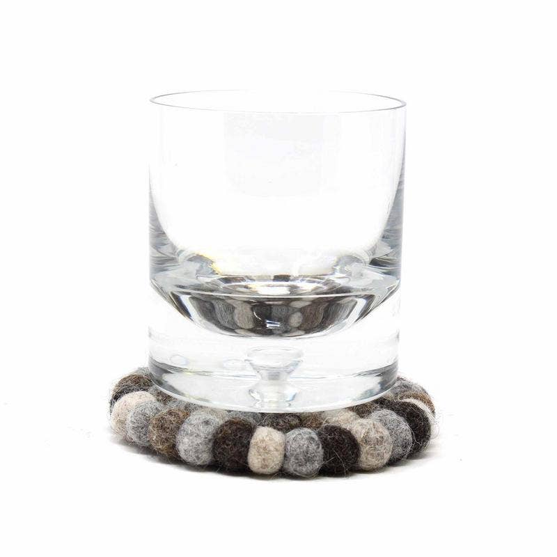 Grey Tie-Dye Felt Ball Coasters - Set of 4