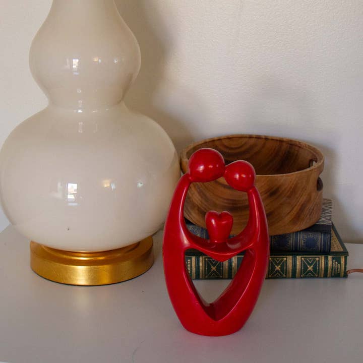 Red Kisii Stone Couple Heart Sculpture