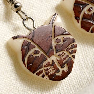 Cat Face Tagua Nut Earrings (1.5&quot; L)