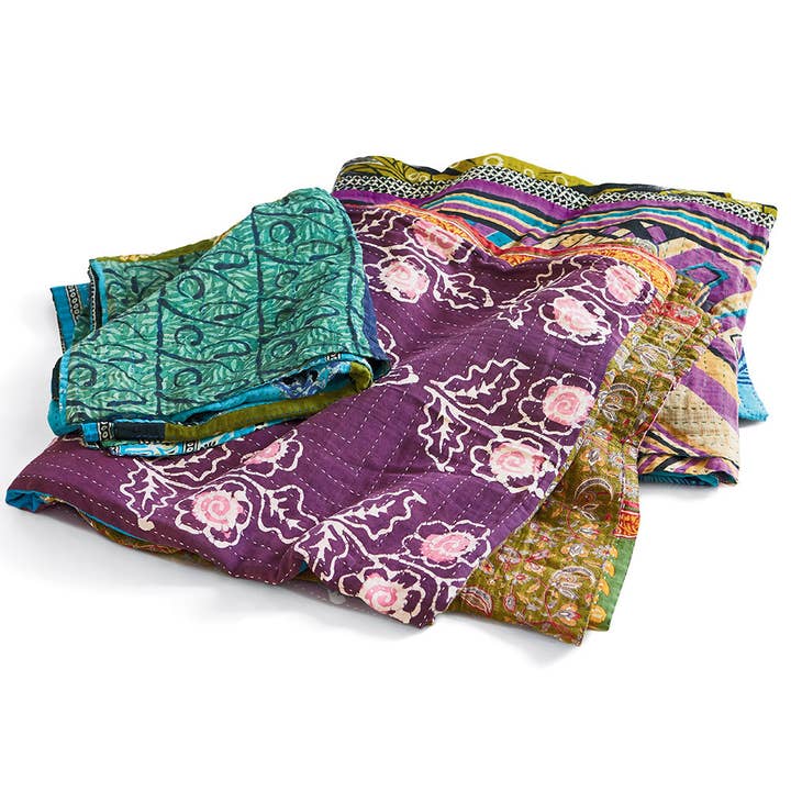 Green/Blue Recycled Sari Throw (56" Square)