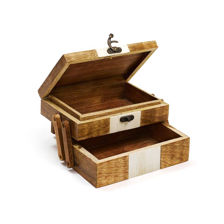 2-Tiered Mango Wood Jewelry Box