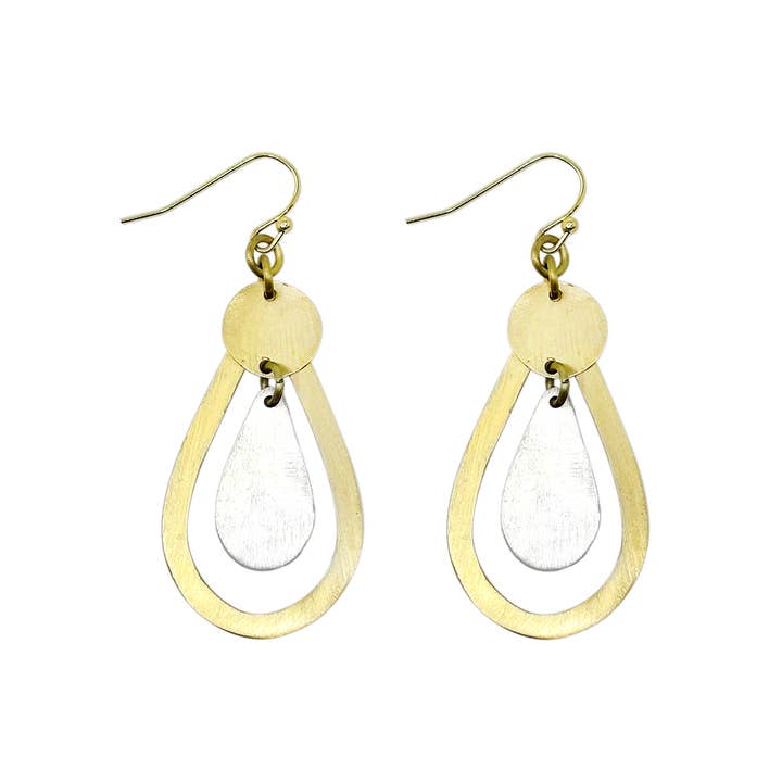Brass &amp; Silver-Plated Teardrop Earrings