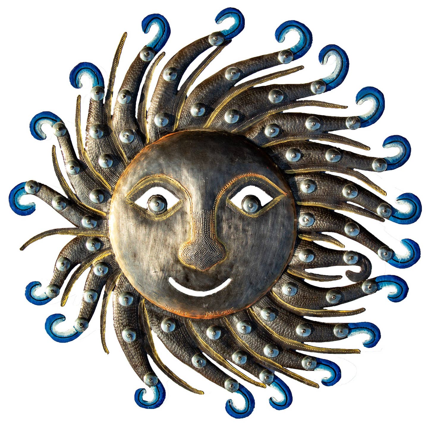 Blue-Tip Sun Rays Painted Cutmetal Wall Hanging (22.5")