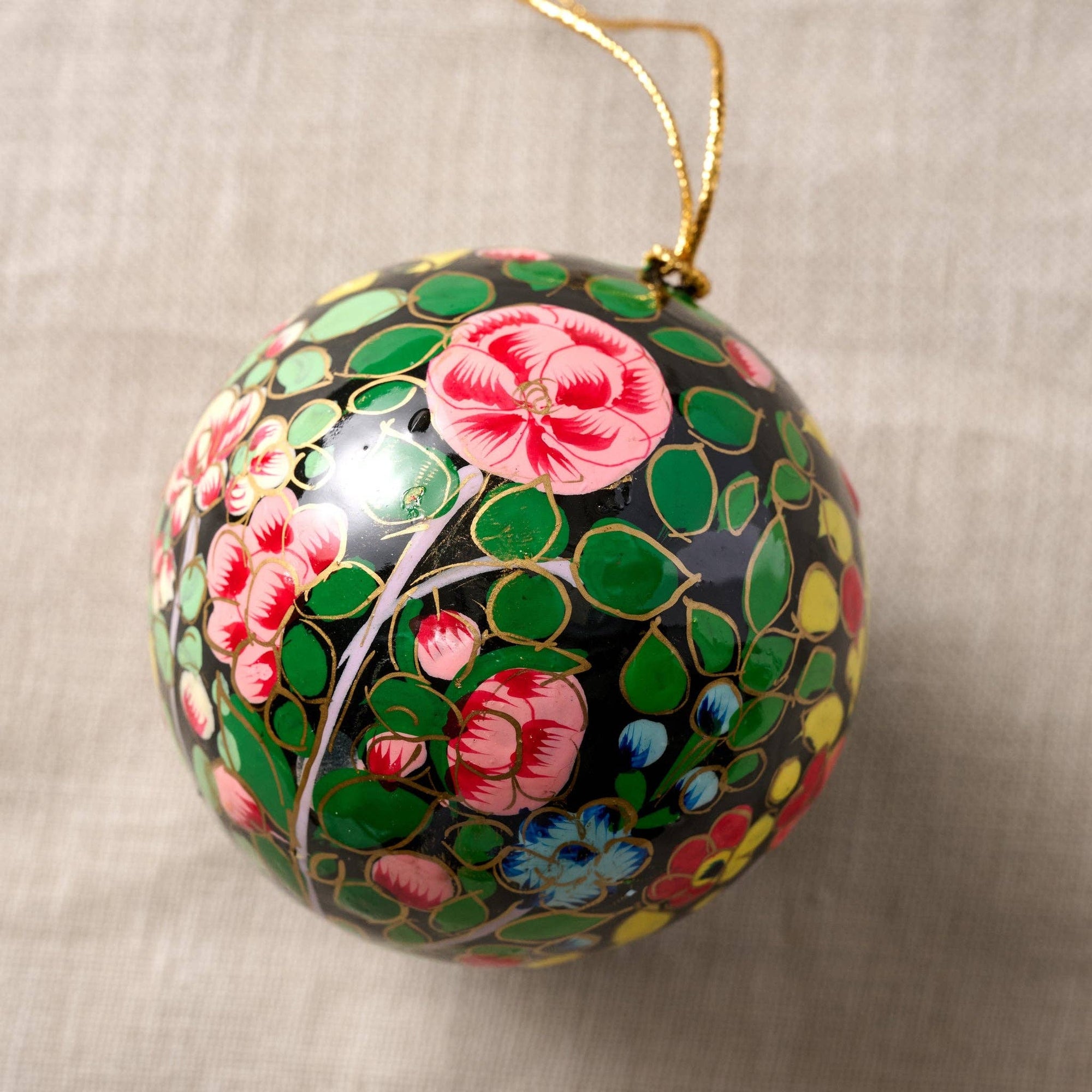 Paper Mache Ball Ornament - Floral on Dark