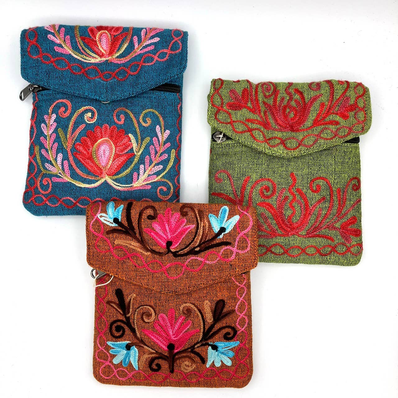 Embroidered Floral 3-Pocket Shoulder Bag - Assorted