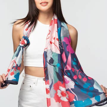 Navy/Fuchsia Floral Rishika Cupro Scarf