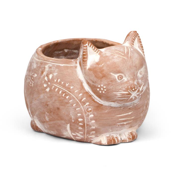 Cat Terracotta Planter (7" D)