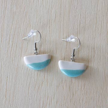 Turquoise/White Half-Circle Ceramic Earrings