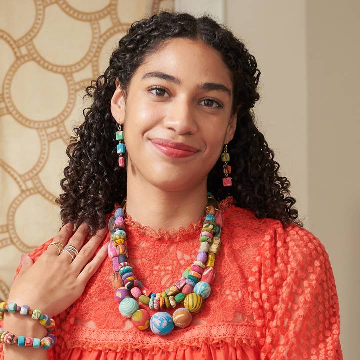 Trio Square Kantha Earrings