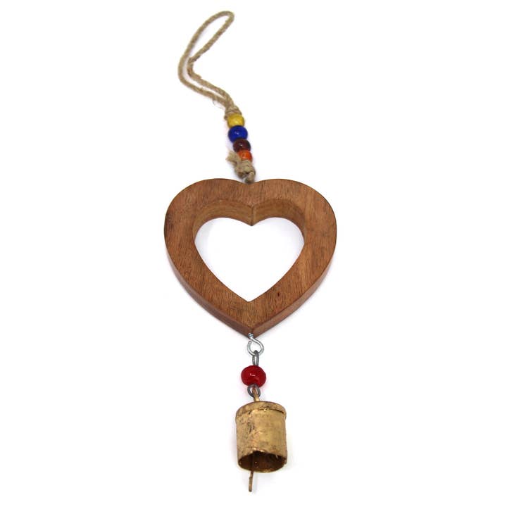 Acacia Wood/Recycled Iron Heart Chime