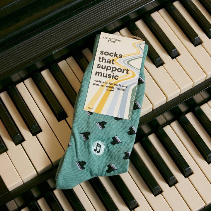 Green Piano Support Music Socks (M)