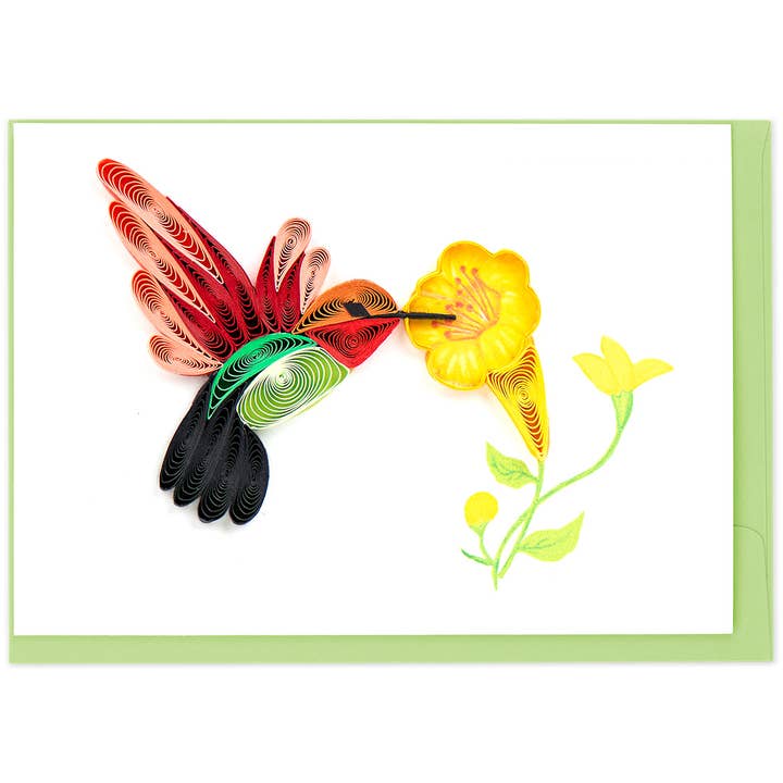 Quilled Hummingbird & Flowers Gift Enclosure Mini Card