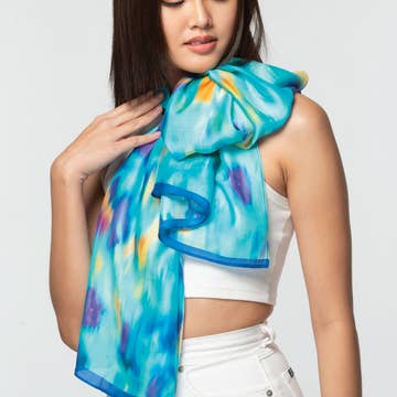 Turquoise Multi Rishika Cupro Scarf