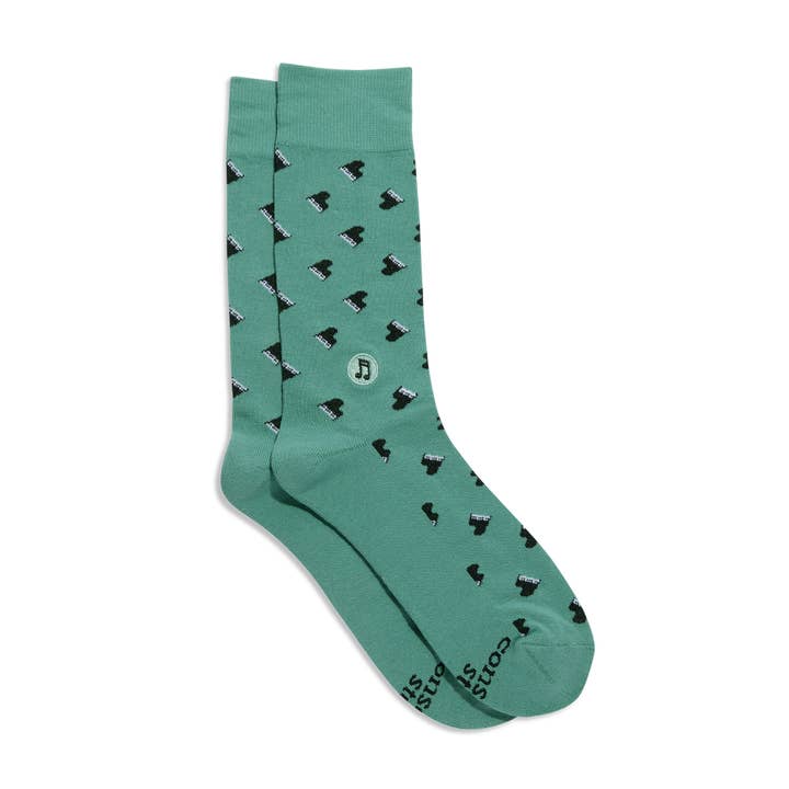 Green Piano Support Music Socks (M)