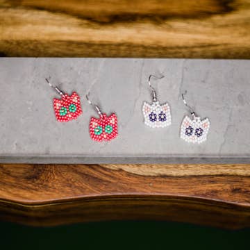 Beaded Cat Head Earrings - Assorted