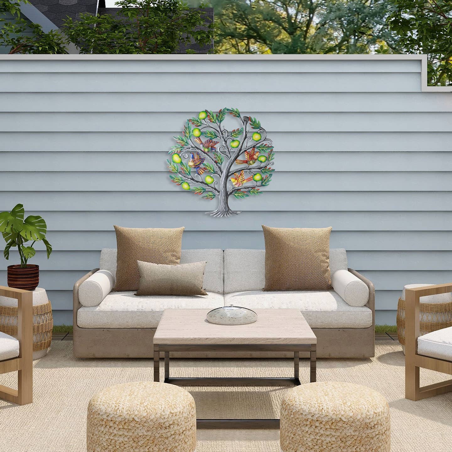 Apple Tree/Birds Painted Cutmetal Wall Hanging (22&quot; D)